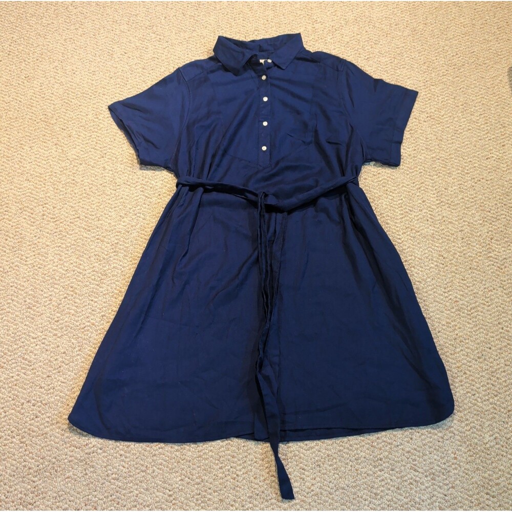 St. John’s Bay Shirt Dress Womens 0X Blue Button Up Toe Waist Pockets A Line